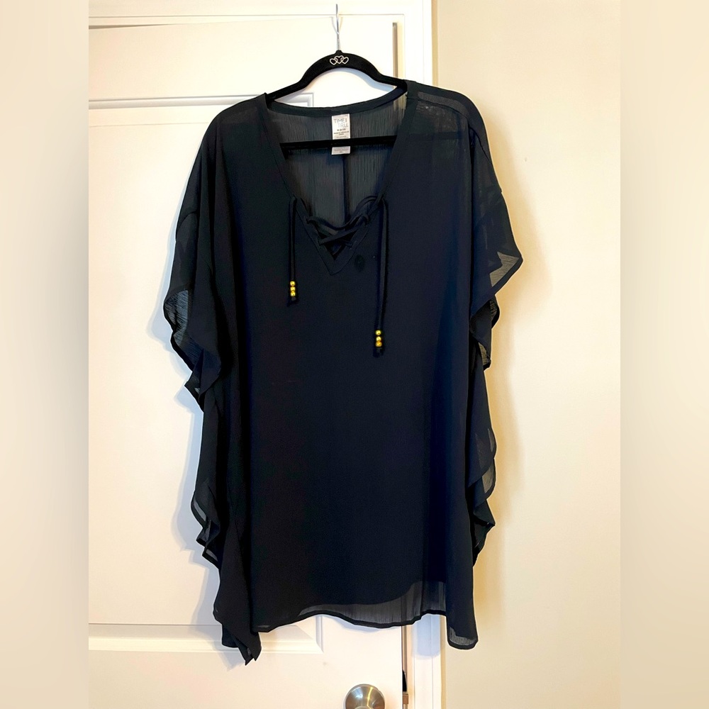 Women’s sheer black swim coverup M